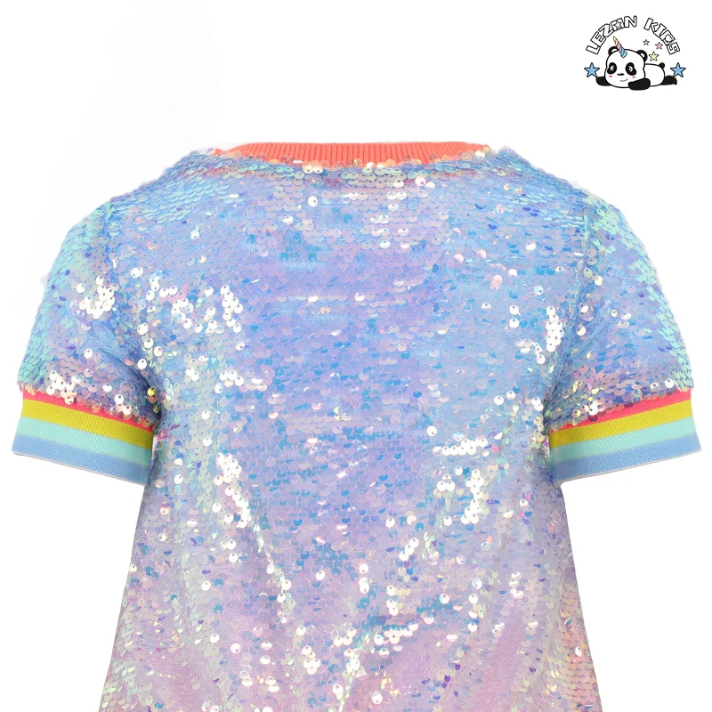 LEZONKIDS - Customizable New Product Explosion Custom Colorful Sequin Short Sleeve Tutu Dresses for Girls Kids
